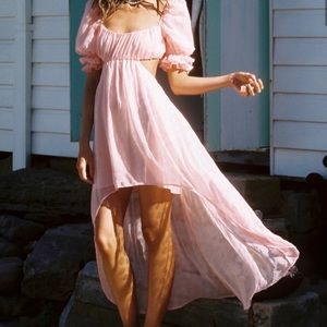 For Love & Lemons Hampton Puff Sleeve SMALL Cutout Back Maxi Dress